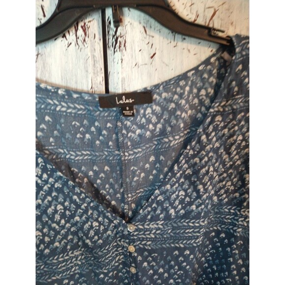 Lulus Blue & White Top Small Nwt Tassel Feminine ruched Boho Cottage Core - Picture 6 of 11